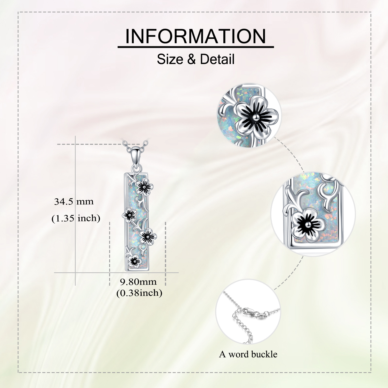 925 Sterling Silver Cherry Blossom Urn Pendant Necklace with Opal